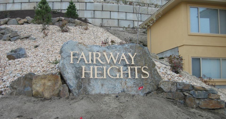Fairway Heights Pinned aluminum letters mounted to a rock